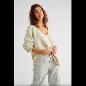 Free People Sweater Weather V Neck Oversized Soft Cozy Lux Winter 22 inches ptp